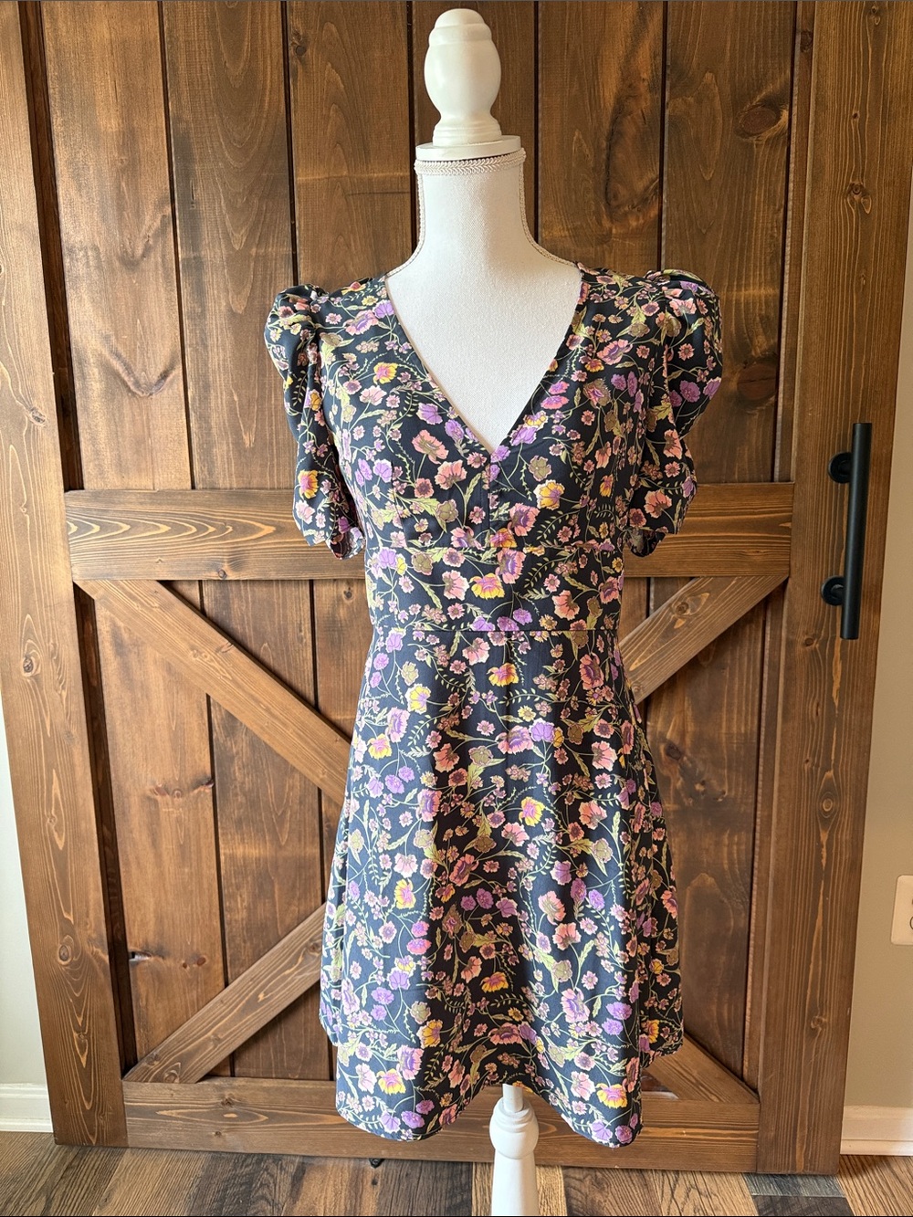 Topshop Charcoal Mini Dress with Pink & Yellow Floral Print